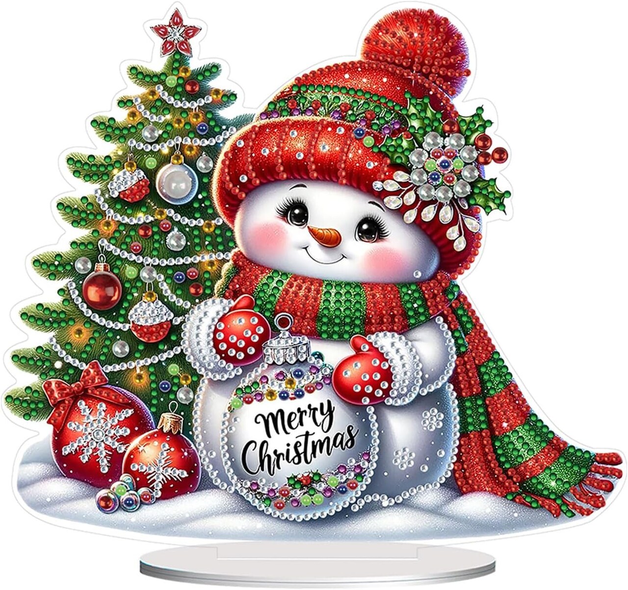 DIY Tabletop Diamond Art Painting Kit,8.81x7.87inch Special Shaped Rhinestone Desk Placement Ornament,Home Stand Up Gem Painting Craft Kit,Double Sided(Christmas Tree and Snowman)